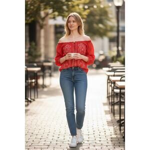 ❤️ American Eagle Embroidered Boho Peasant Top – Size Small ❤️